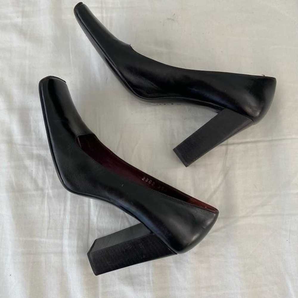 LERRE Black Leather Square Toe Block Heels 35.5 - image 11