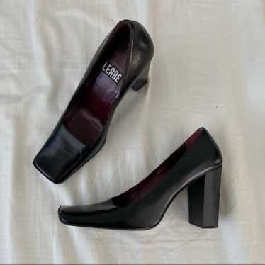 LERRE Black Leather Square Toe Block Heels 35.5 - image 1