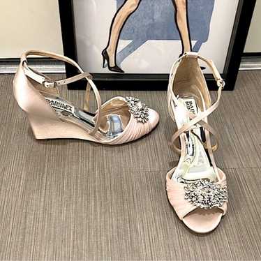 Badgley Mischka Tacey jeweled satin wedge heels i… - image 1