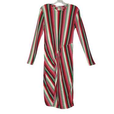 Zara Preppy Festival Pink White Striped Midi Dress