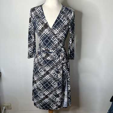 BCBGMaxAzria Black and White Print Faux Wrap Dress - image 1