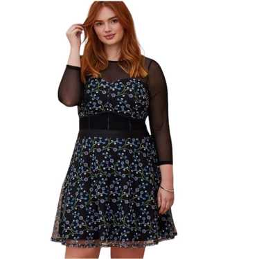 Torrid Special Occasions Black Mesh & Blue Embroid