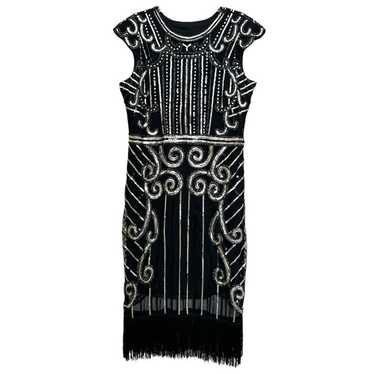 1920’s Flapper Dress Black with Fringe & Silver Se