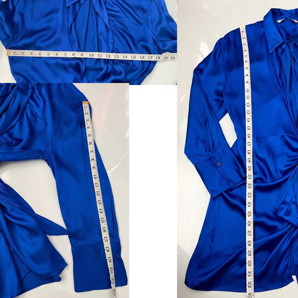 Zara Cobalt Blue Satin Long Sleeves Mini Wrap Col… - image 12