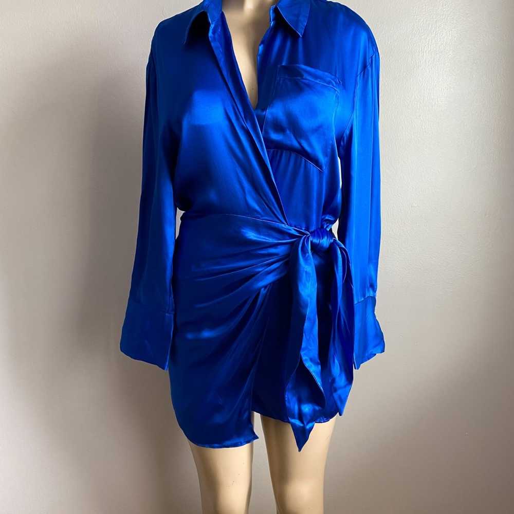 Zara Cobalt Blue Satin Long Sleeves Mini Wrap Col… - image 8