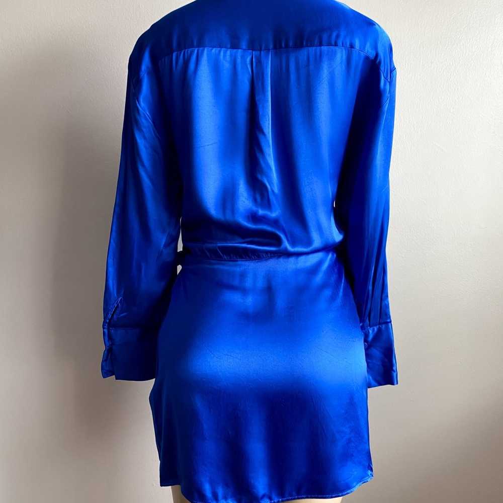 Zara Cobalt Blue Satin Long Sleeves Mini Wrap Col… - image 9