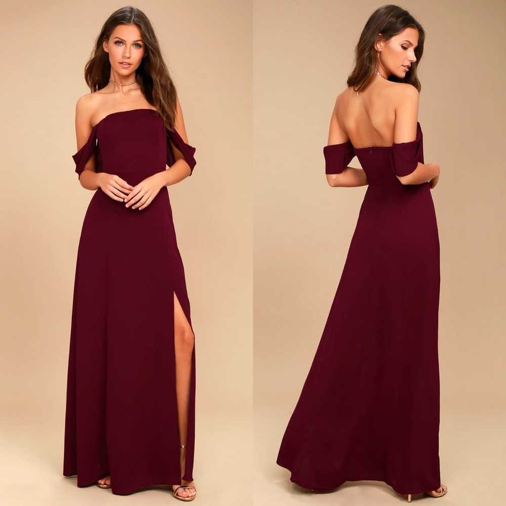 Lulus | J.O.A. Veronique Burgundy Off-the-Shoulde… - image 1