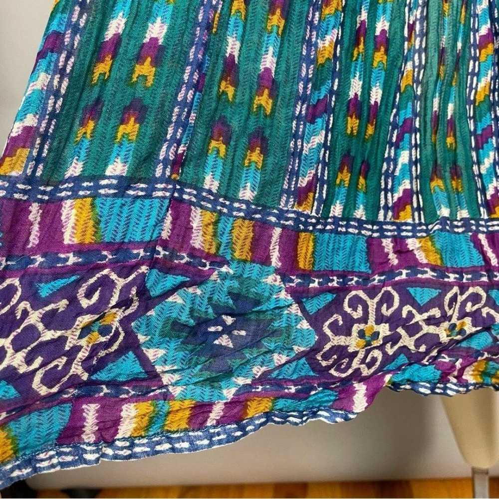 Vintage Dress Aztec Blue Green Gathered Waist Boh… - image 10