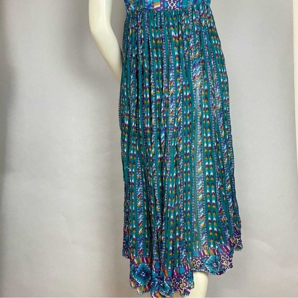 Vintage Dress Aztec Blue Green Gathered Waist Boh… - image 9