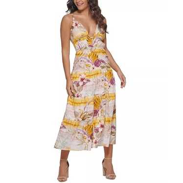 Guess Tropical Floral Print Plunge V-Neck Sleevel… - image 1