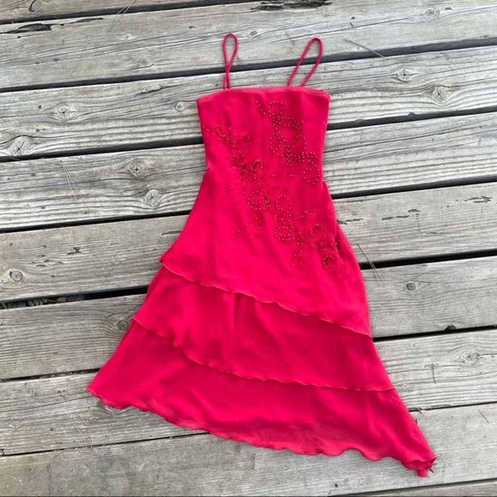 GORGEOUS RED Ruffle Embroidered Summer Dress - image 1