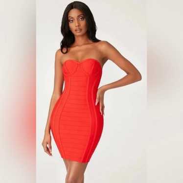 Meshki red bodycon strapless bandage dress - image 1