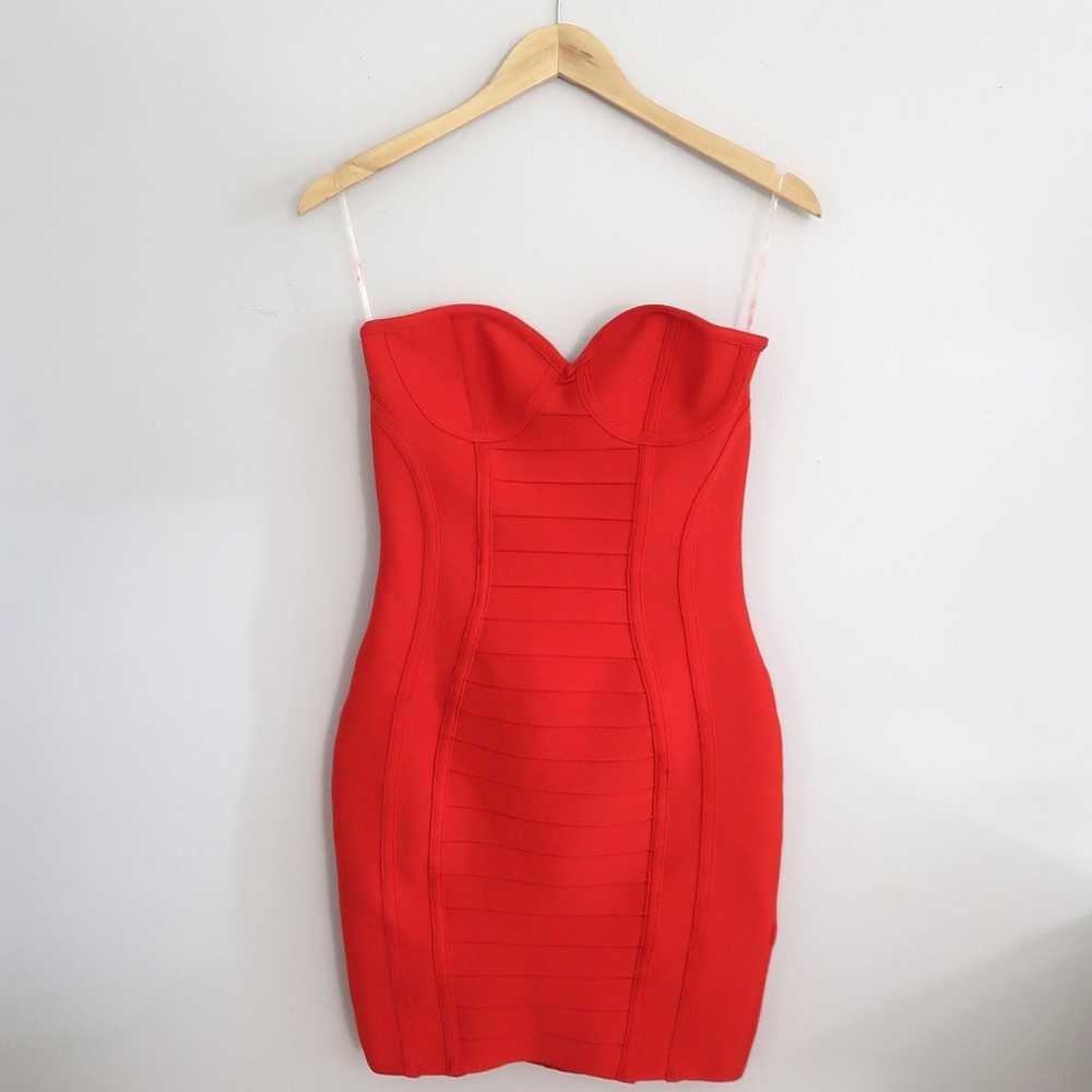 Meshki red bodycon strapless bandage dress - image 3