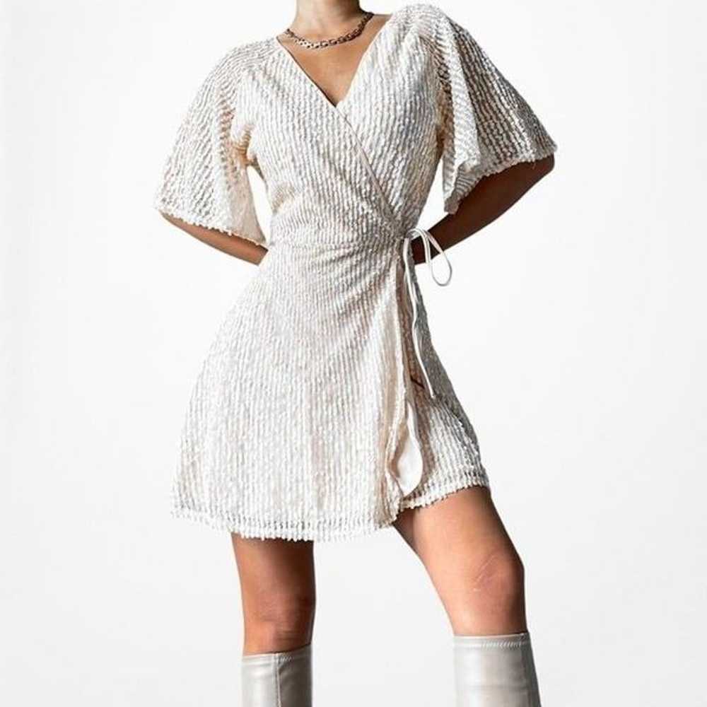 Zara Off White Cream Ruffle Short Sleeve Wrap Fla… - image 1