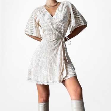 Zara Off White Cream Ruffle Short Sleeve Wrap Fla… - image 1