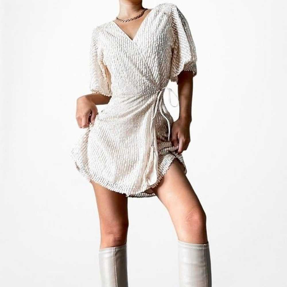 Zara Off White Cream Ruffle Short Sleeve Wrap Fla… - image 2