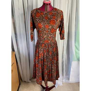 dress floral rust brown boho midi
