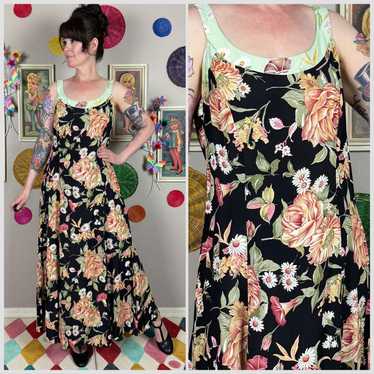 Vintage Y2K Black Floral Sleeveless Maxi Dress - image 1