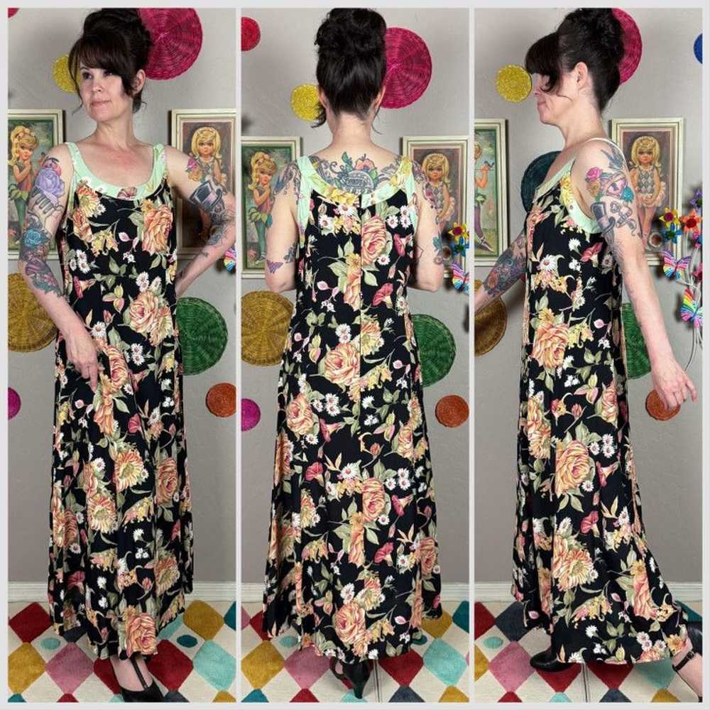 Vintage Y2K Black Floral Sleeveless Maxi Dress - image 2