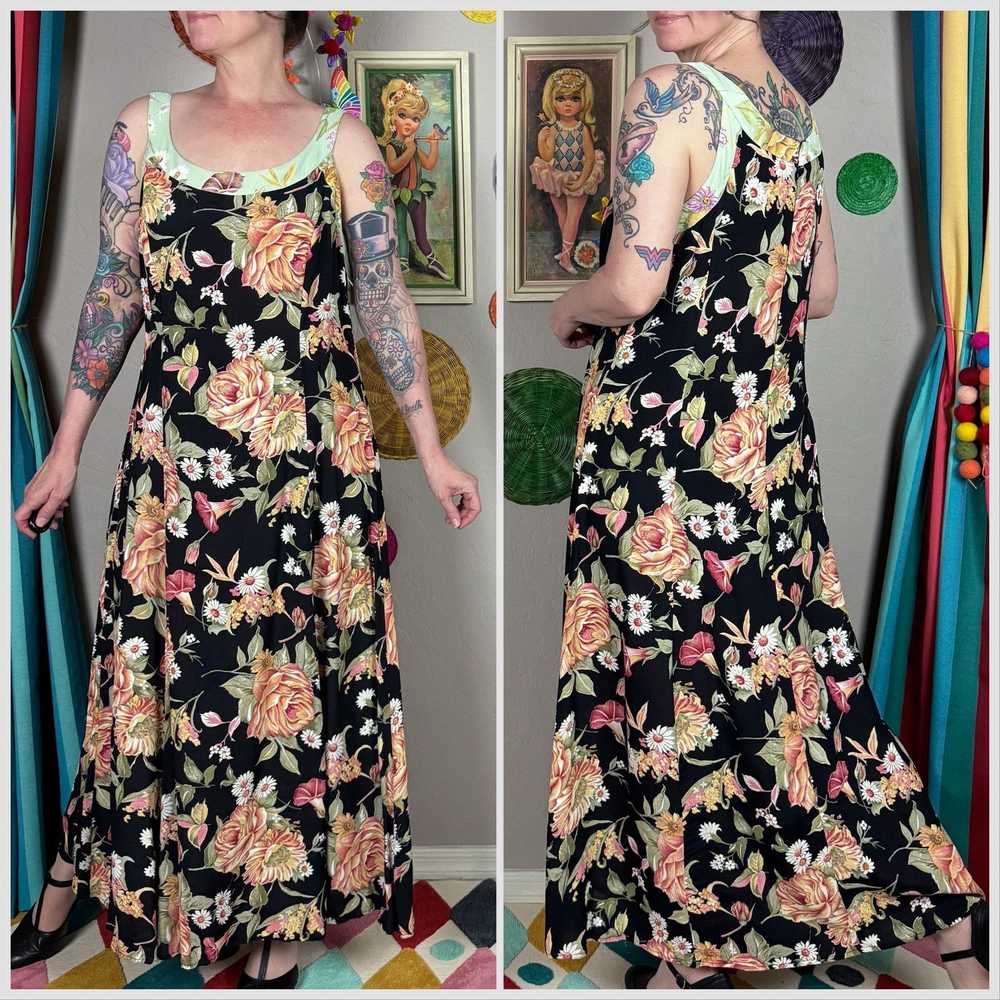 Vintage Y2K Black Floral Sleeveless Maxi Dress - image 3