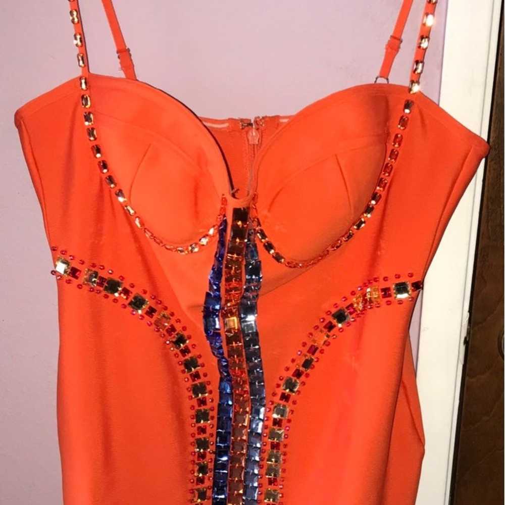 Plus size rhinestone bandage orange dress 2x - image 10