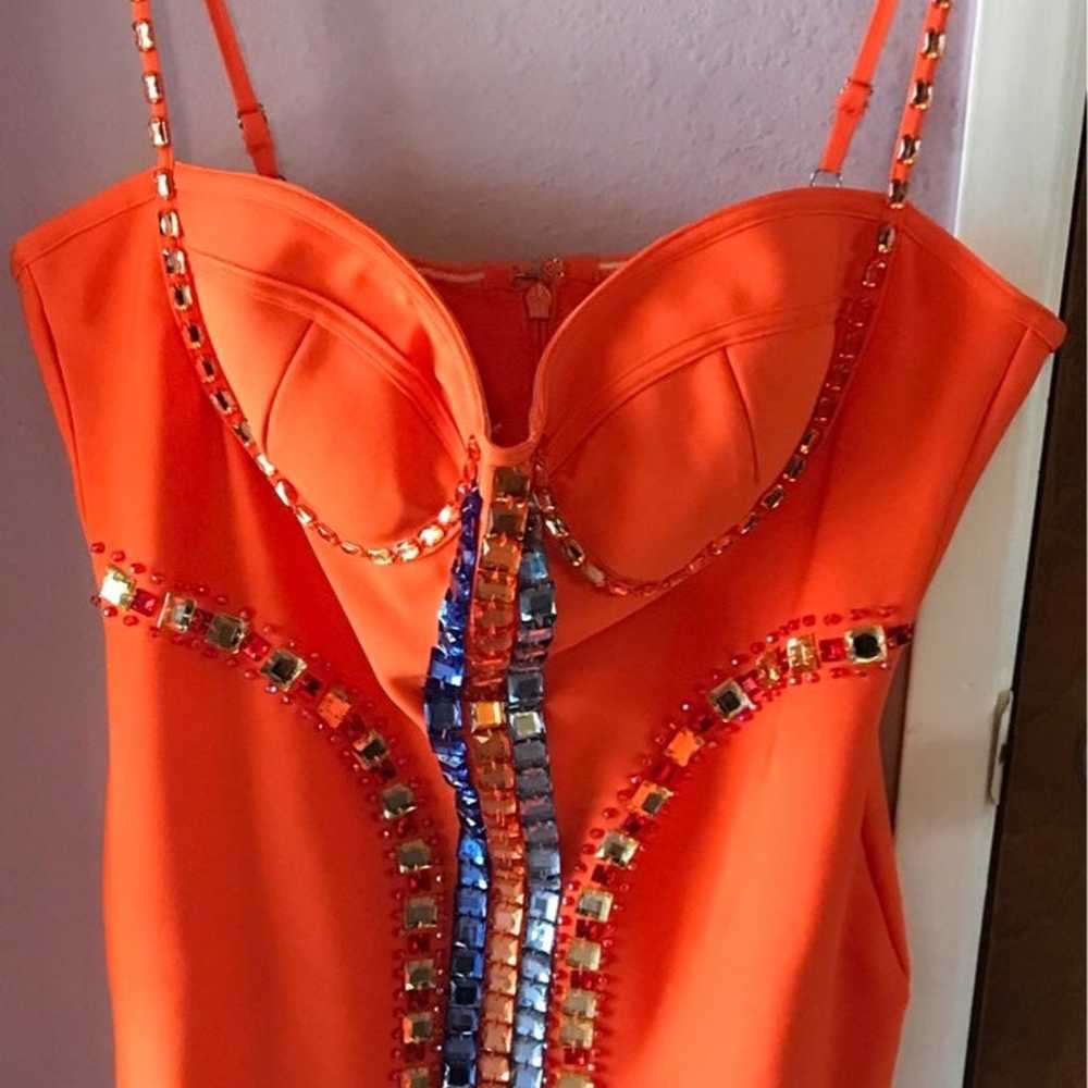 Plus size rhinestone bandage orange dress 2x - image 12