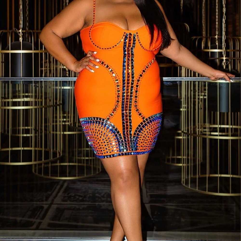 Plus size rhinestone bandage orange dress 2x - image 1