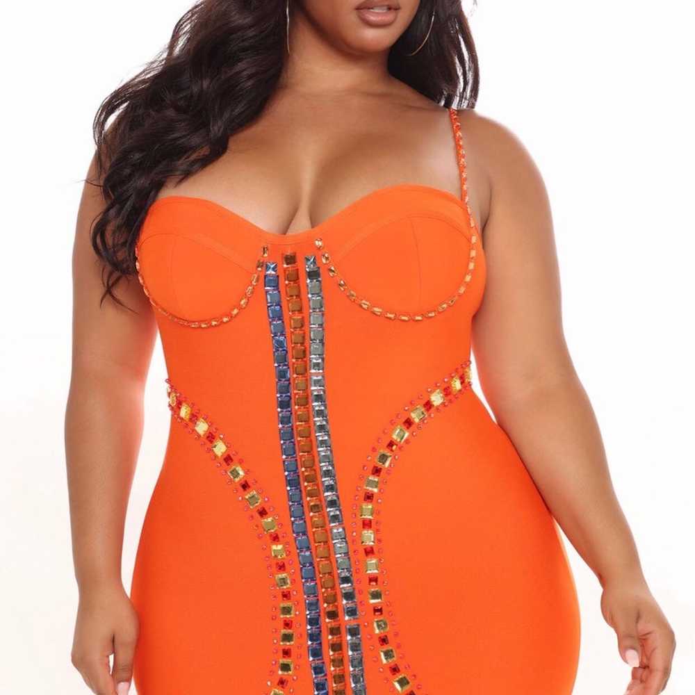 Plus size rhinestone bandage orange dress 2x - image 4