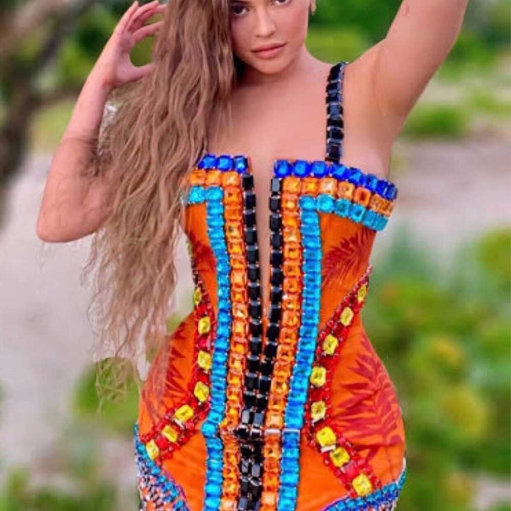 Plus size rhinestone bandage orange dress 2x - image 9