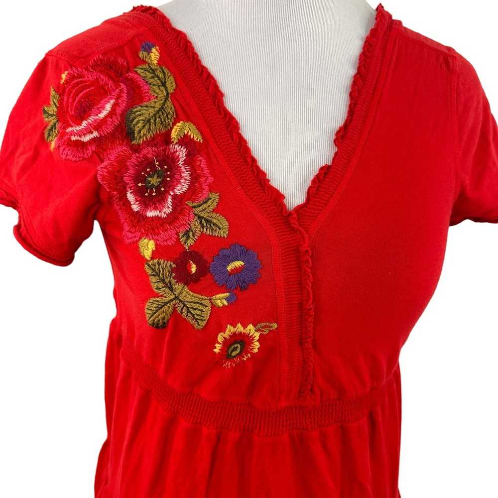 Johnny Was V-Neck Red Embroidered Floral Dress Si… - image 2