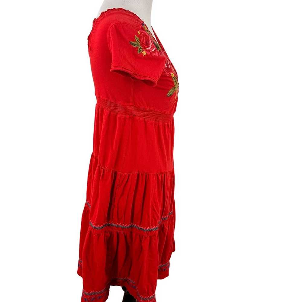Johnny Was V-Neck Red Embroidered Floral Dress Si… - image 3
