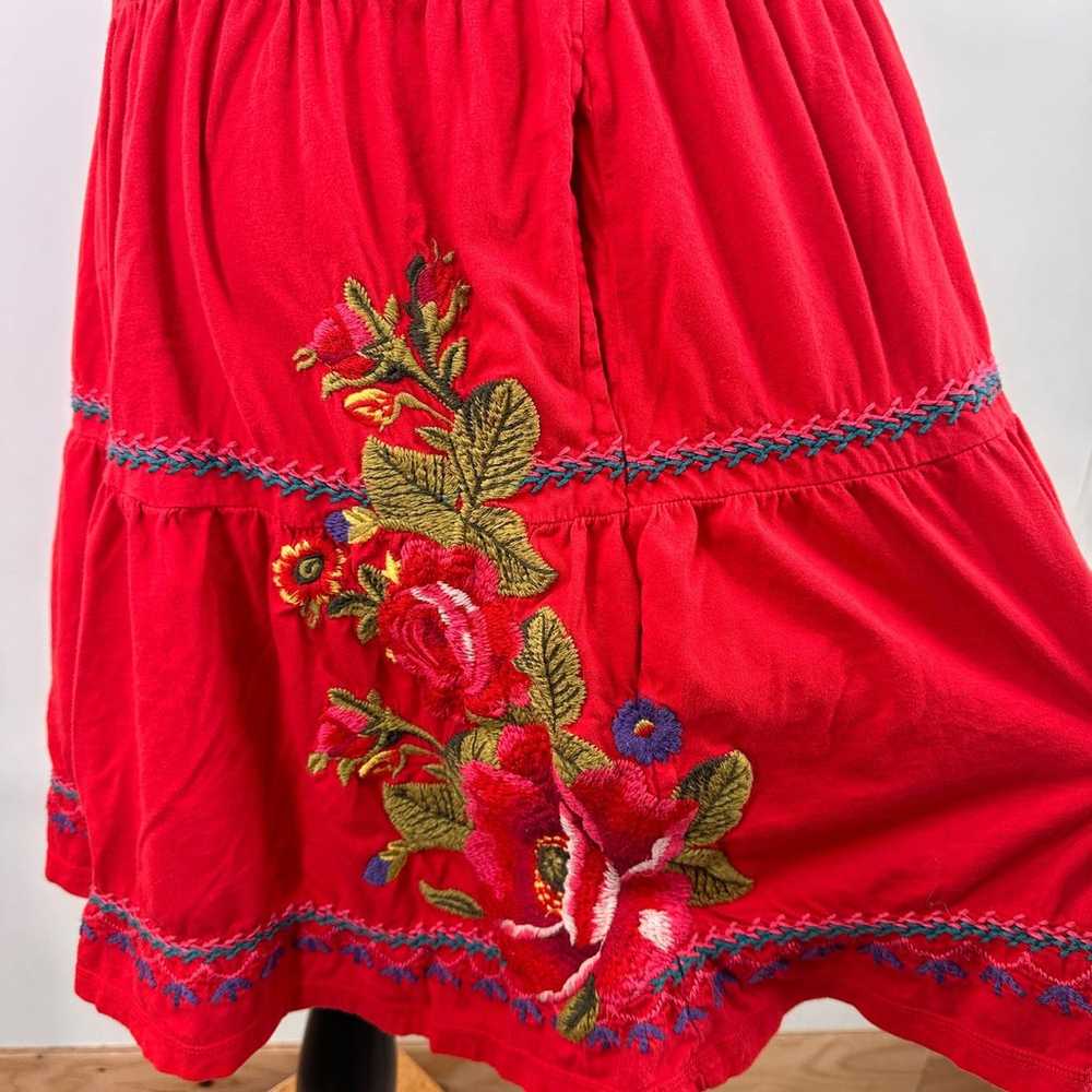 Johnny Was V-Neck Red Embroidered Floral Dress Si… - image 5