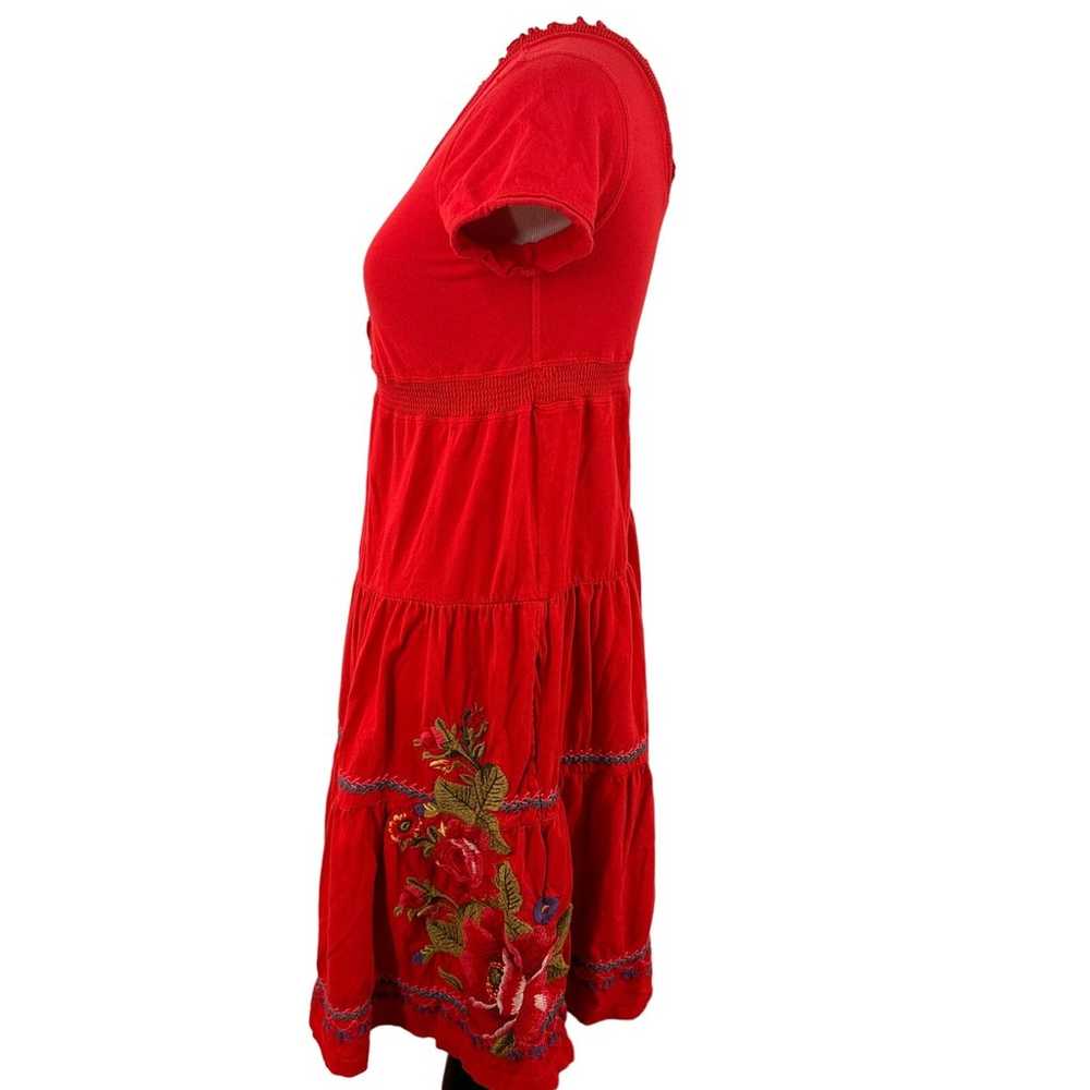 Johnny Was V-Neck Red Embroidered Floral Dress Si… - image 6