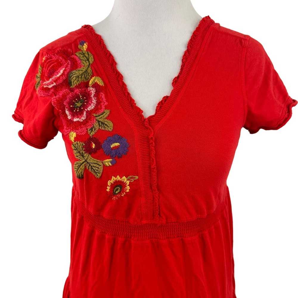 Johnny Was V-Neck Red Embroidered Floral Dress Si… - image 9