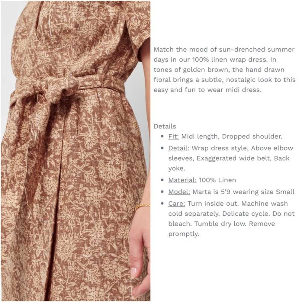 $168 Faherty Brown Linen Floral Ashley Wrap Dress - image 3