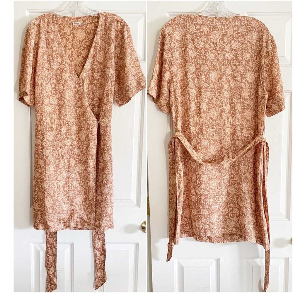 $168 Faherty Brown Linen Floral Ashley Wrap Dress - image 4