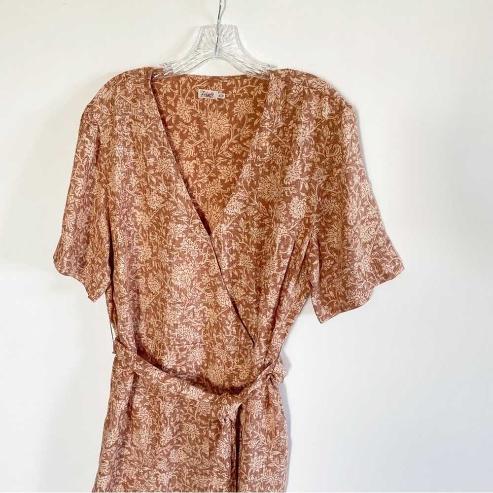 $168 Faherty Brown Linen Floral Ashley Wrap Dress - image 7