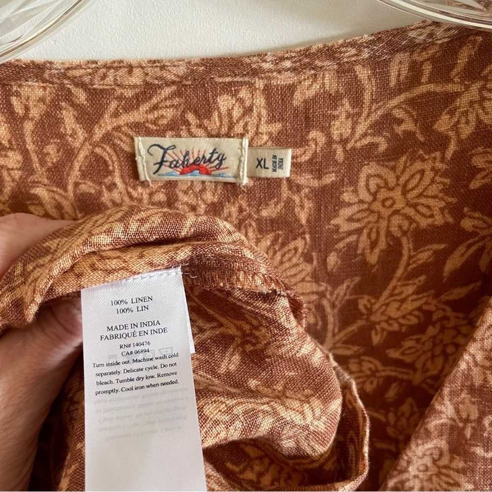 $168 Faherty Brown Linen Floral Ashley Wrap Dress - image 9