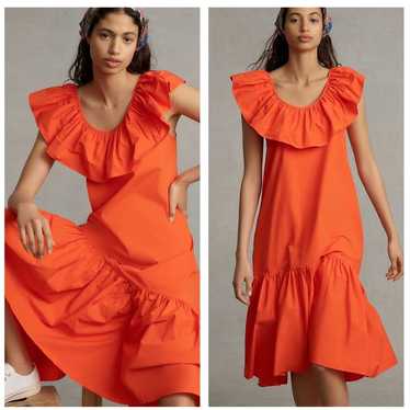 Anthropologie WHIT TWO Flouncy Ruffled Orange Ove… - image 1