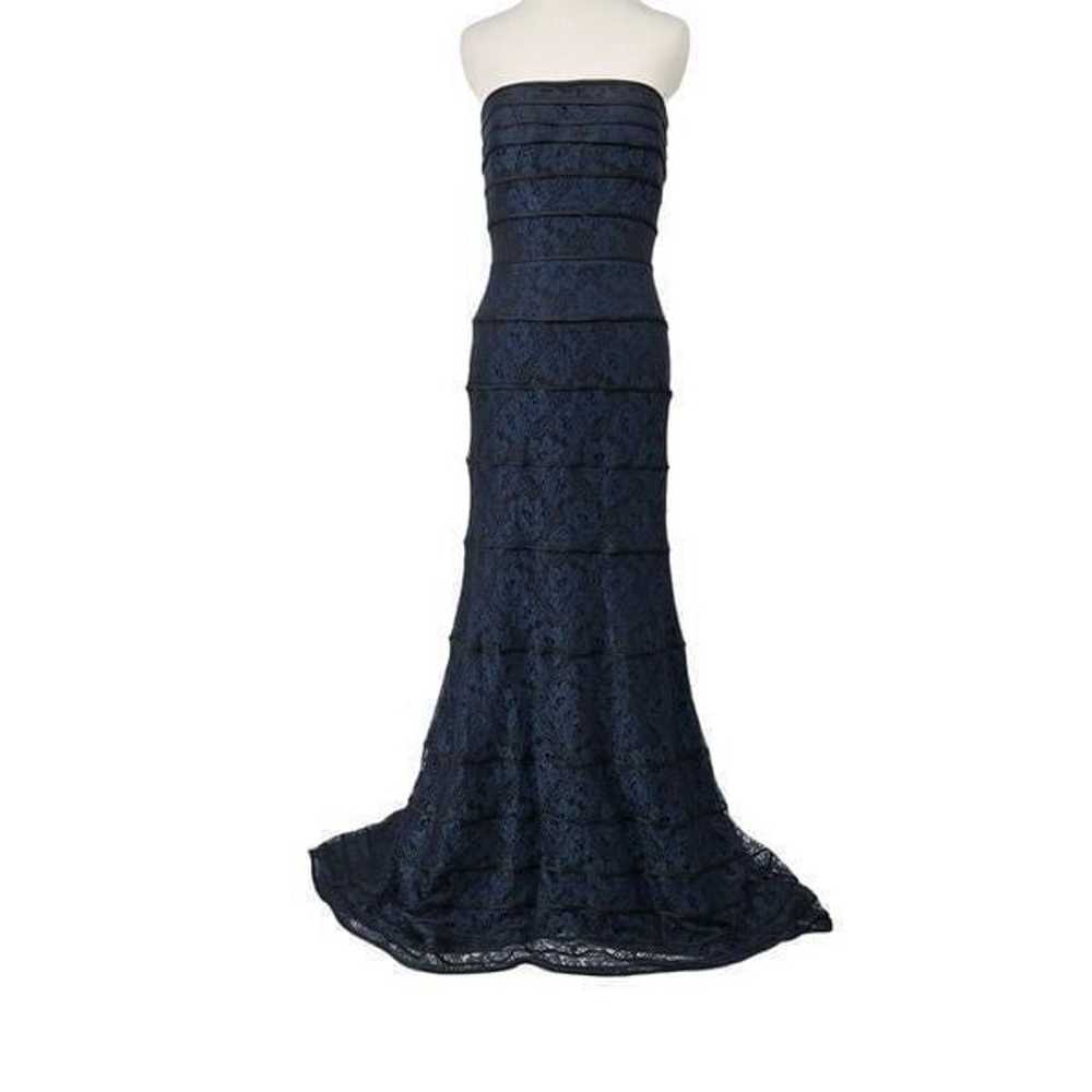Tadashi Blue & Black Lace Ruffle Strapless Dress - image 1