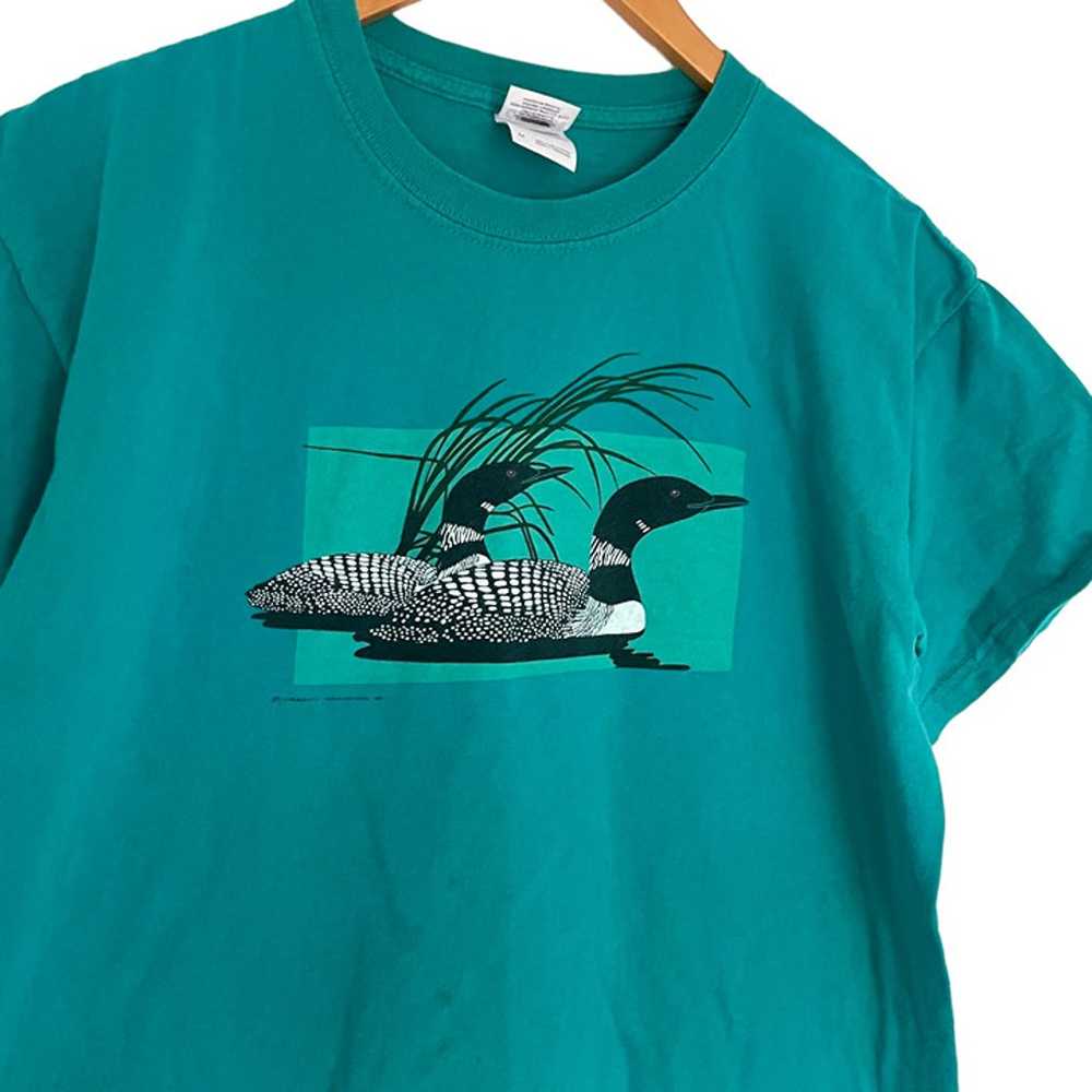Vintage 90s Maine Loon T Shirt Medium M Teal Gree… - image 1
