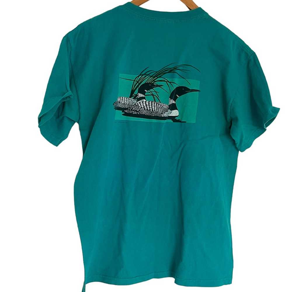 Vintage 90s Maine Loon T Shirt Medium M Teal Gree… - image 5