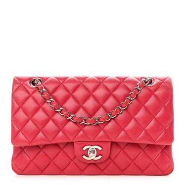 CHANEL Lambskin Quilted Medium Double Flap Red
