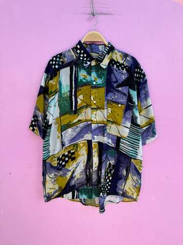 FUNKY! 1990S 100% SILK ALLOVER ABSTRACT PRINT SHIR