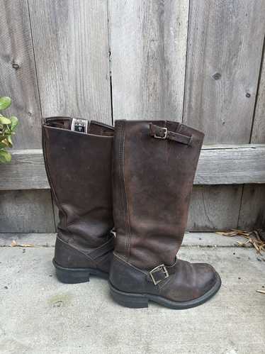 Frye × Vintage Frye Brown Leather Moto Boots