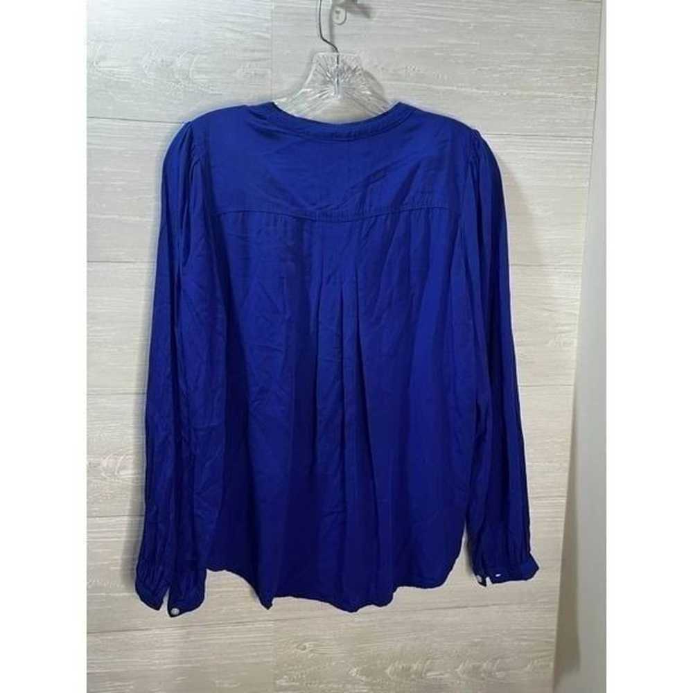 Loft Blouse Split Neck Long Sleeve Blue Medium - image 3