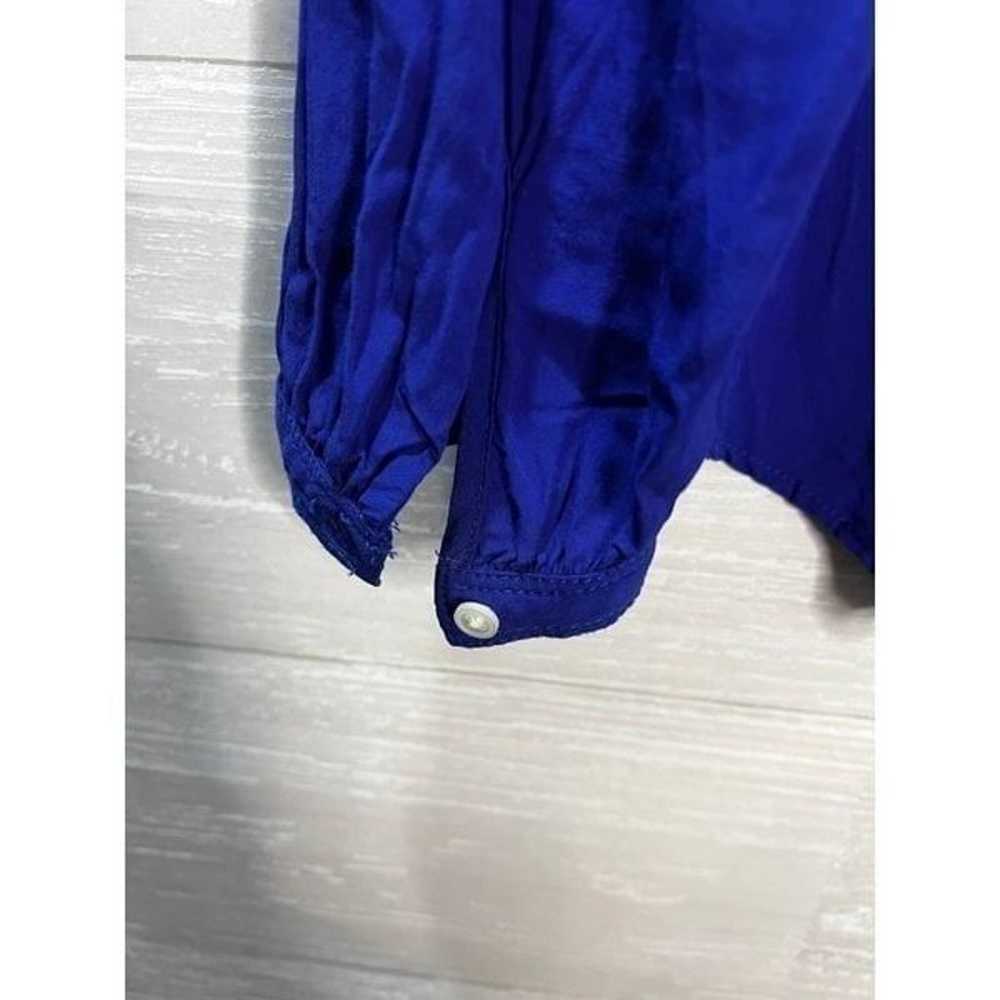 Loft Blouse Split Neck Long Sleeve Blue Medium - image 4