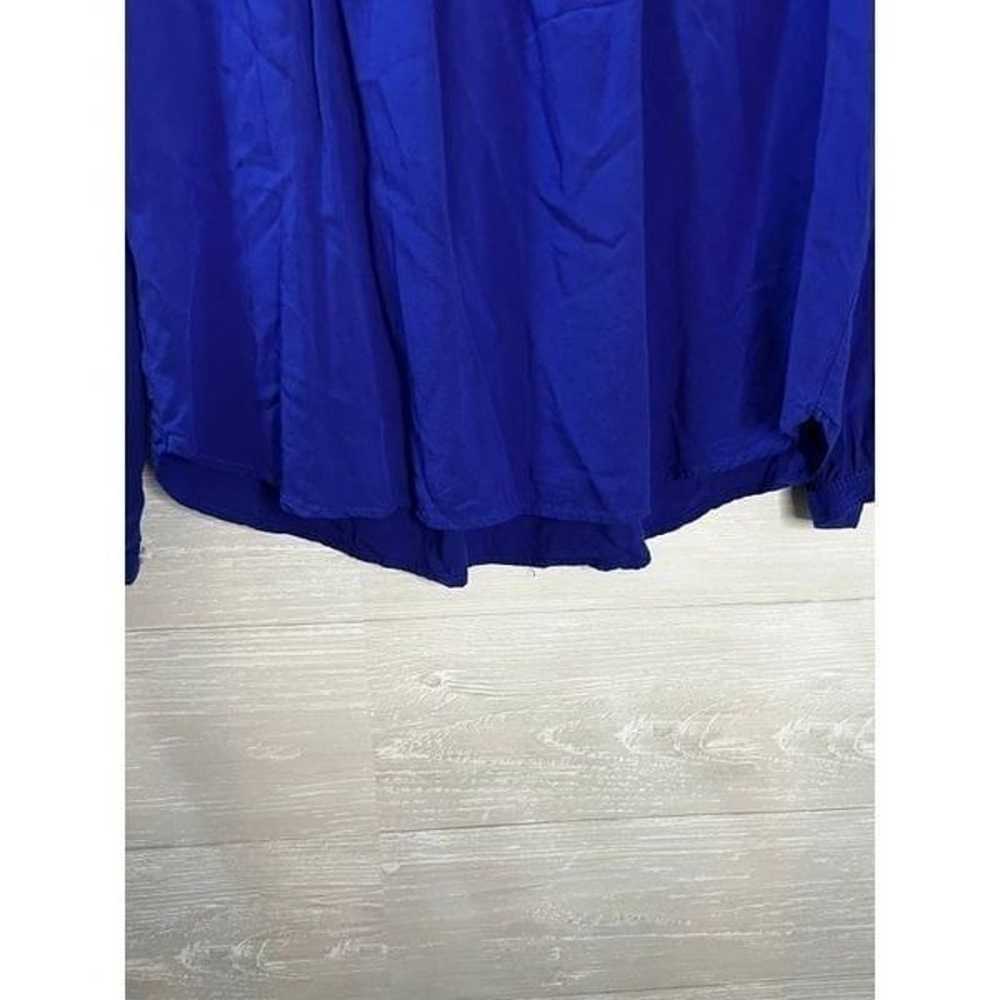 Loft Blouse Split Neck Long Sleeve Blue Medium - image 5