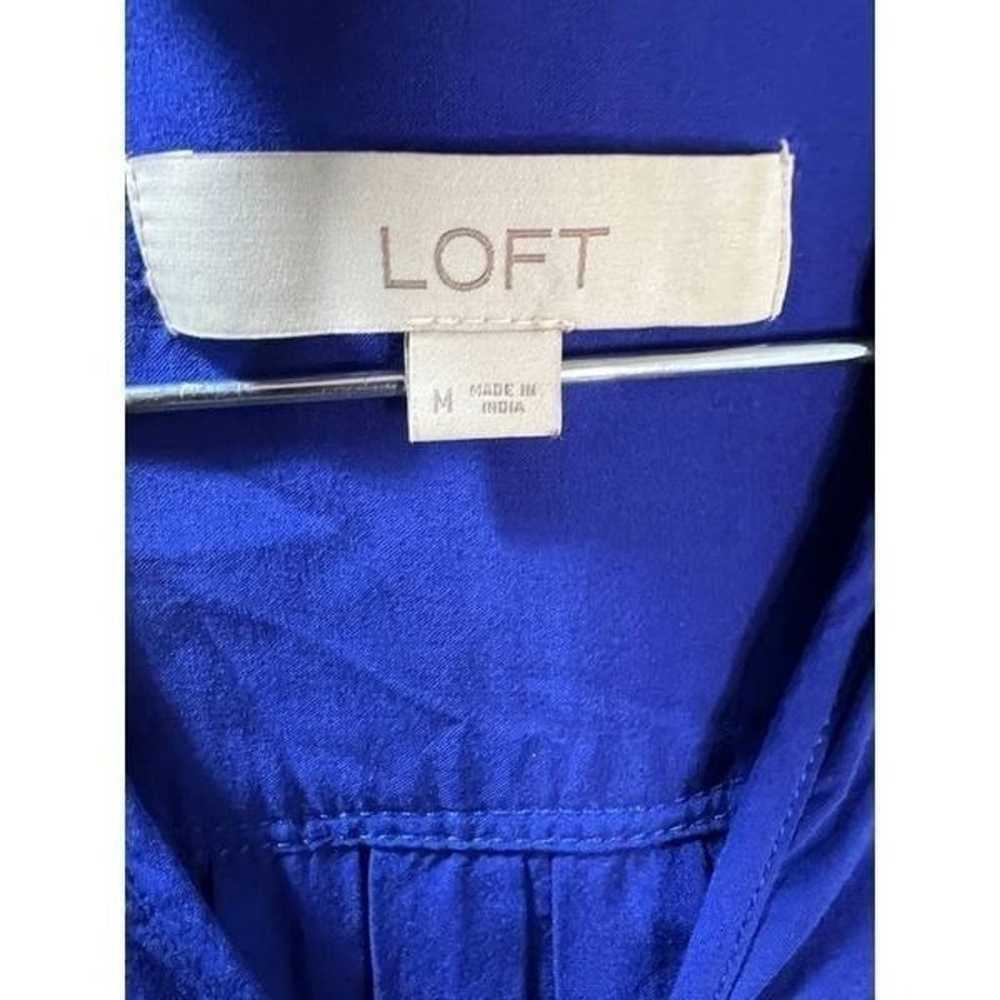 Loft Blouse Split Neck Long Sleeve Blue Medium - image 6