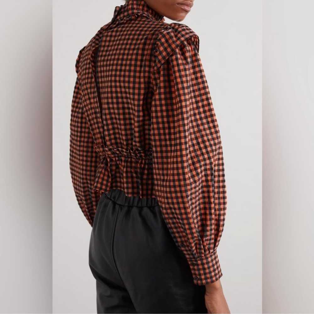 GANNI Seersucker Gingham Ruffle Check Blouse Top … - image 4